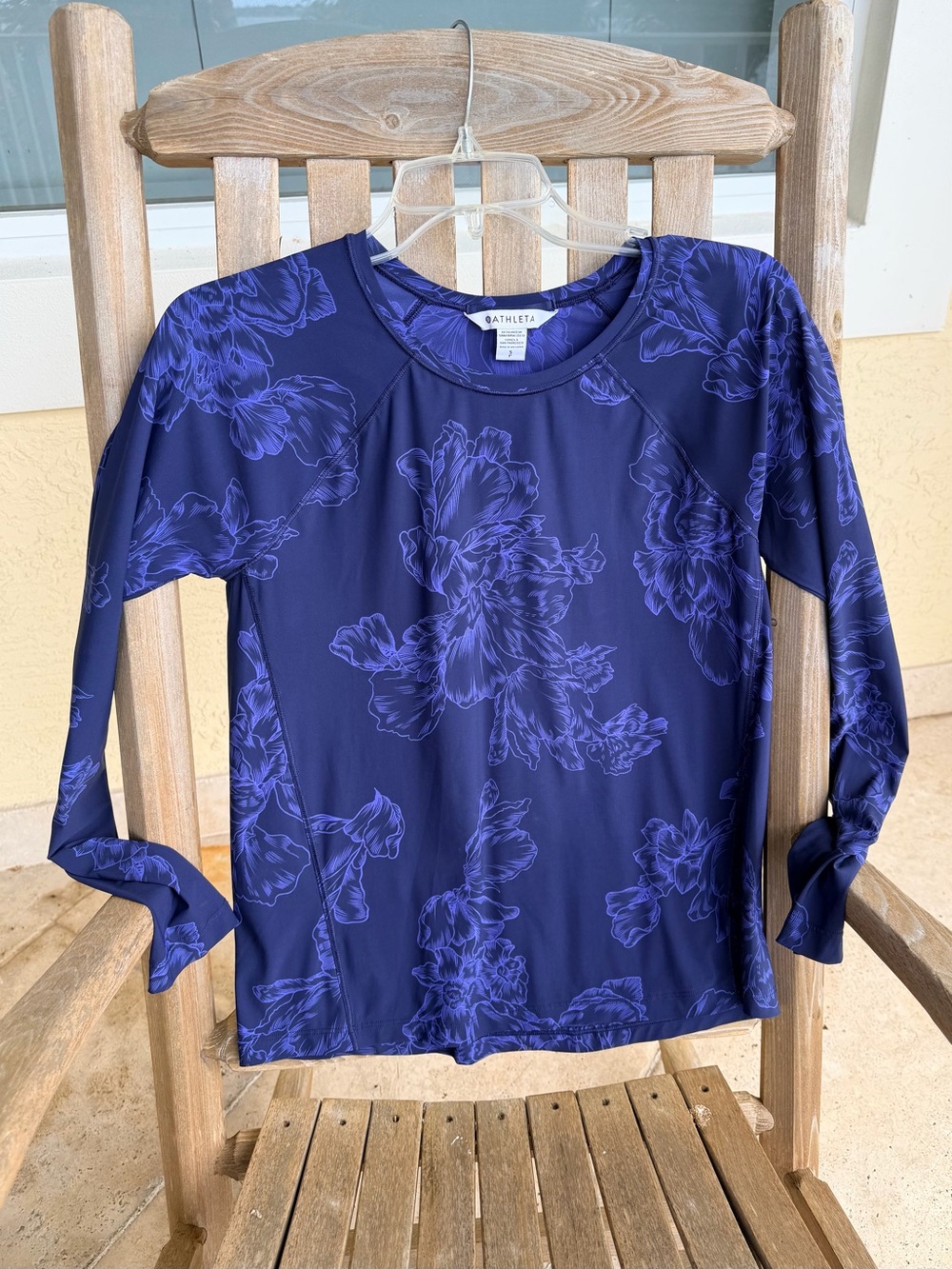 Athleta Navy and Purple Floral Long-Sleeve Top